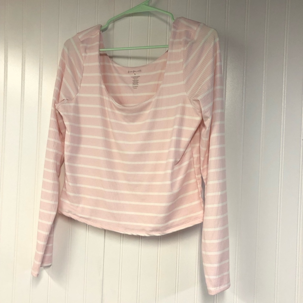 Free For All Pink Striped Long Sleeve Cropped Top XL